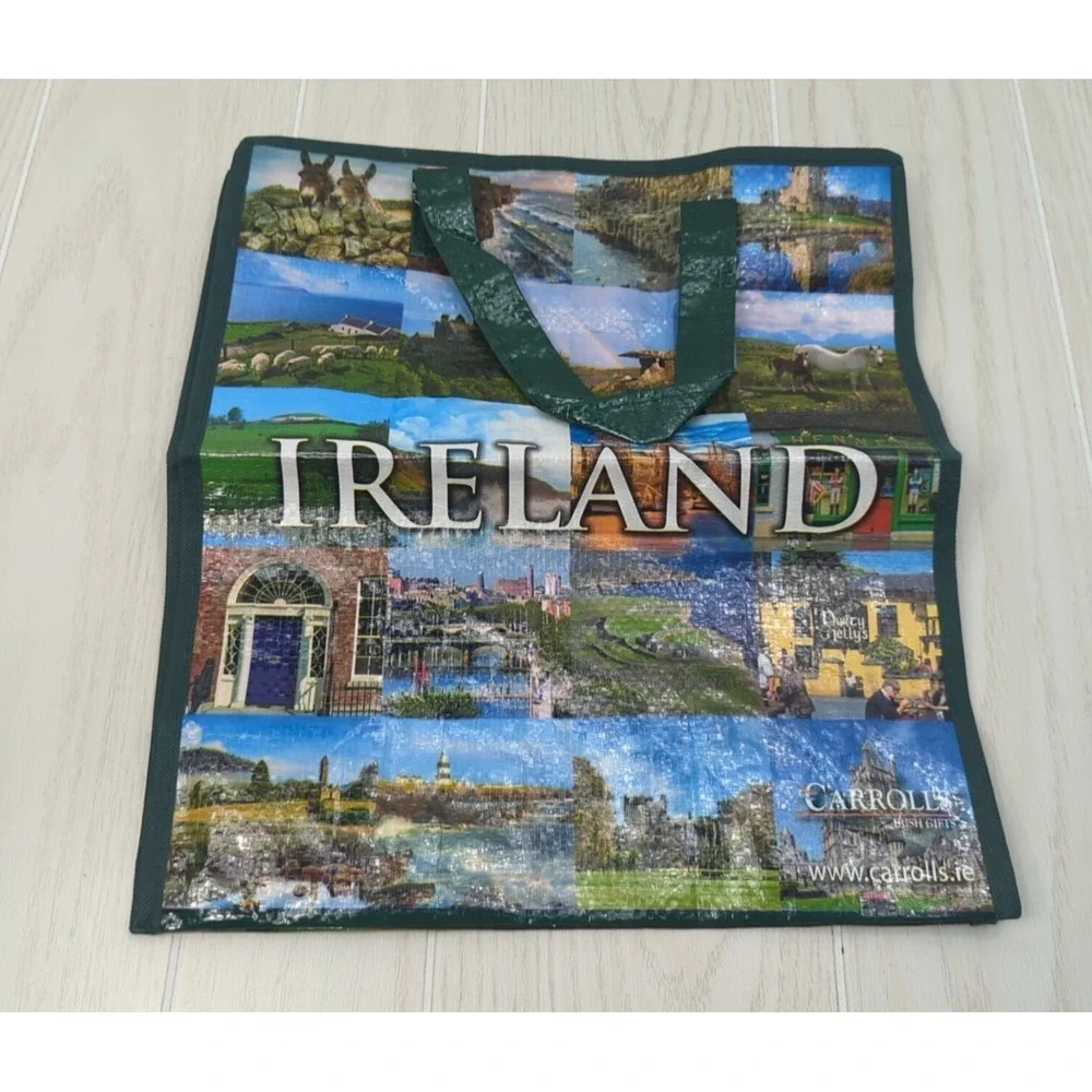 Ireland zippered top plastic coated Shopping Bag Green Carrolls Irish Gifts
